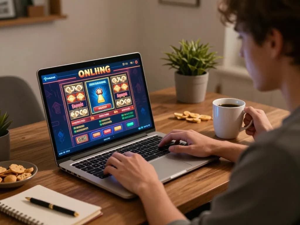 Engaging online gaming session on a situs gacor platform showing focused player enjoying slots