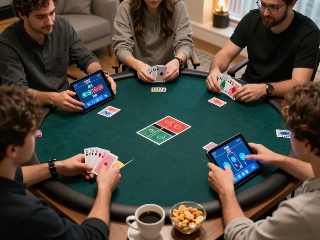 Engaging players at Nagapoker enjoy strategic online poker in a cozy home setting.