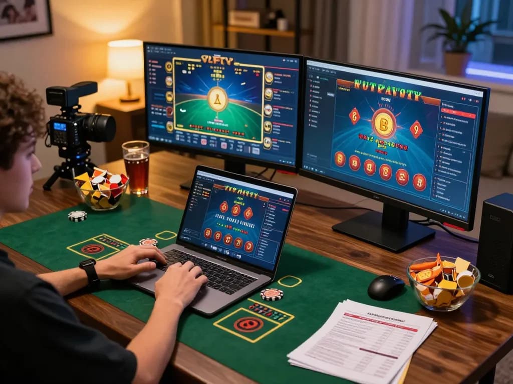 Player enjoying live dealer Baccarat on GO88 from a cozy home setup with strategic notes.