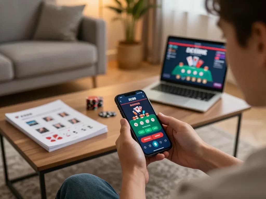Player engaging with SC88 casino app for online betting and gaming strategies.