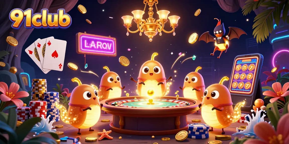 Light up your gaming experience with 91club's vibrant casino scene featuring glowworms and a bat dealer.