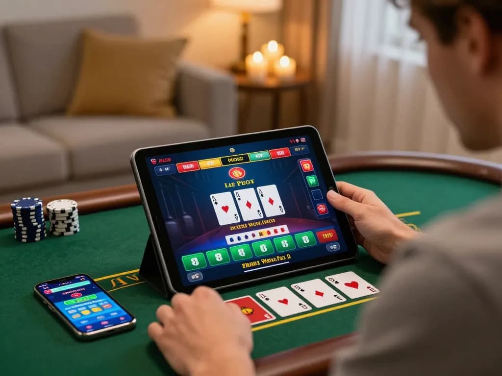 Play blackjack online with 388bet, focusing on live dealer action in a cozy home setting.
