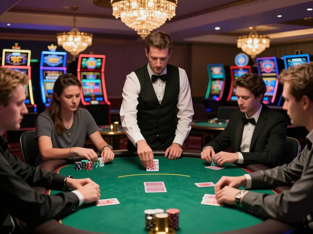 Players strategizing in a poker game at nhacaiuytin, showcasing engagement and excitement in an upscale casino environment.