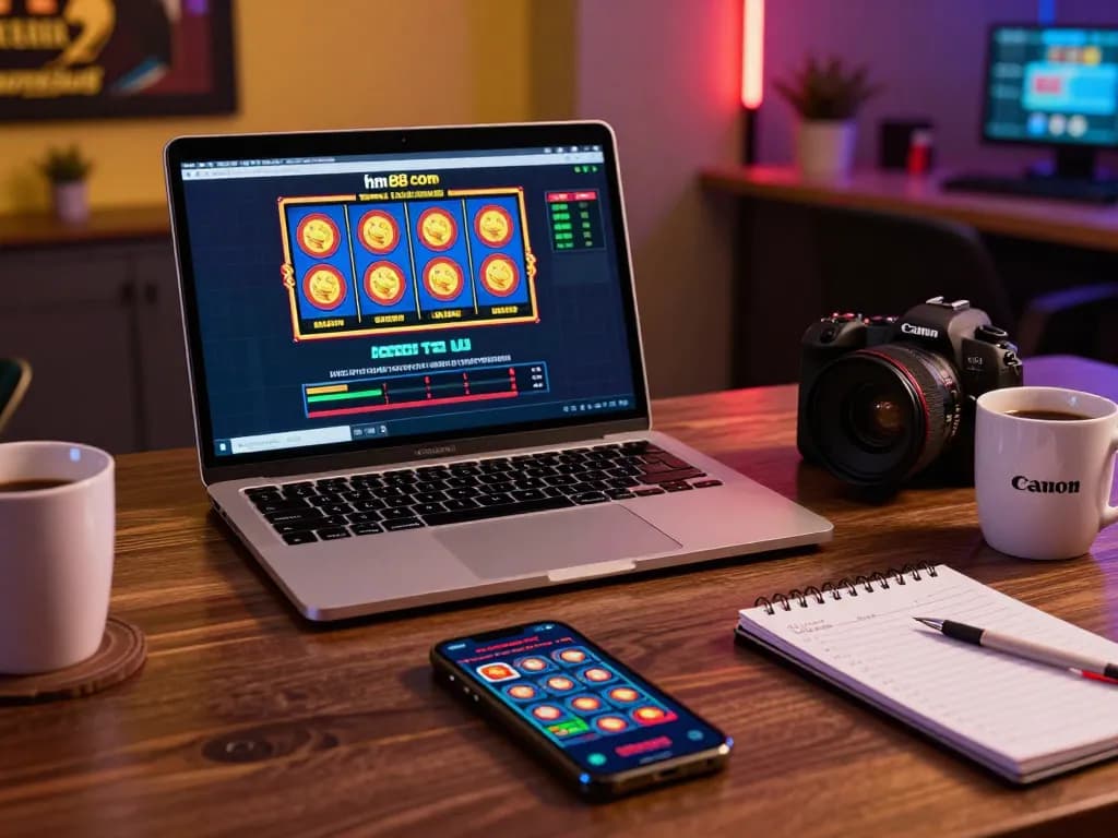 Engaging online gaming session with hm88 com interface displayed on laptop and smartphone, immersed in strategy.