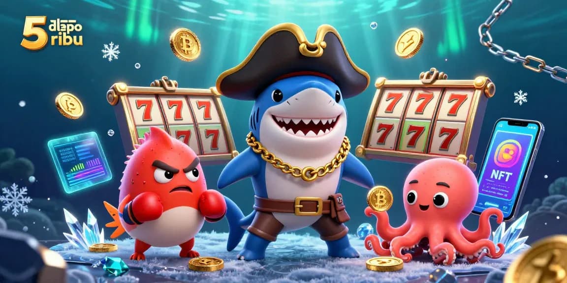Win big with slot depo 5 ribu as cartoon characters celebrate jackpot success in a vibrant casino scene.