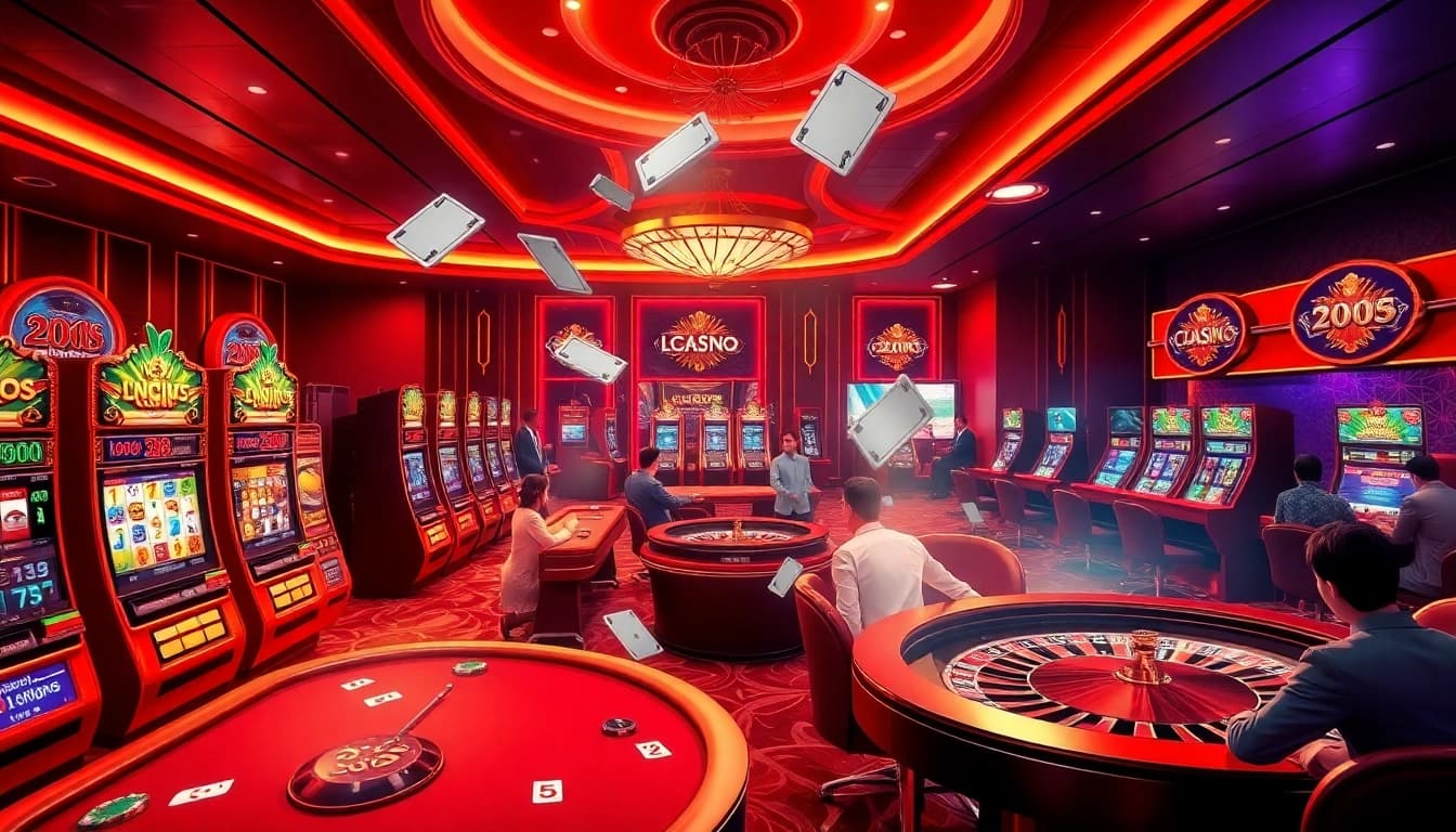 Experience the excitement of gambling with https://lc88pro.com/ featuring vibrant casino elements like slot machines and poker tables.