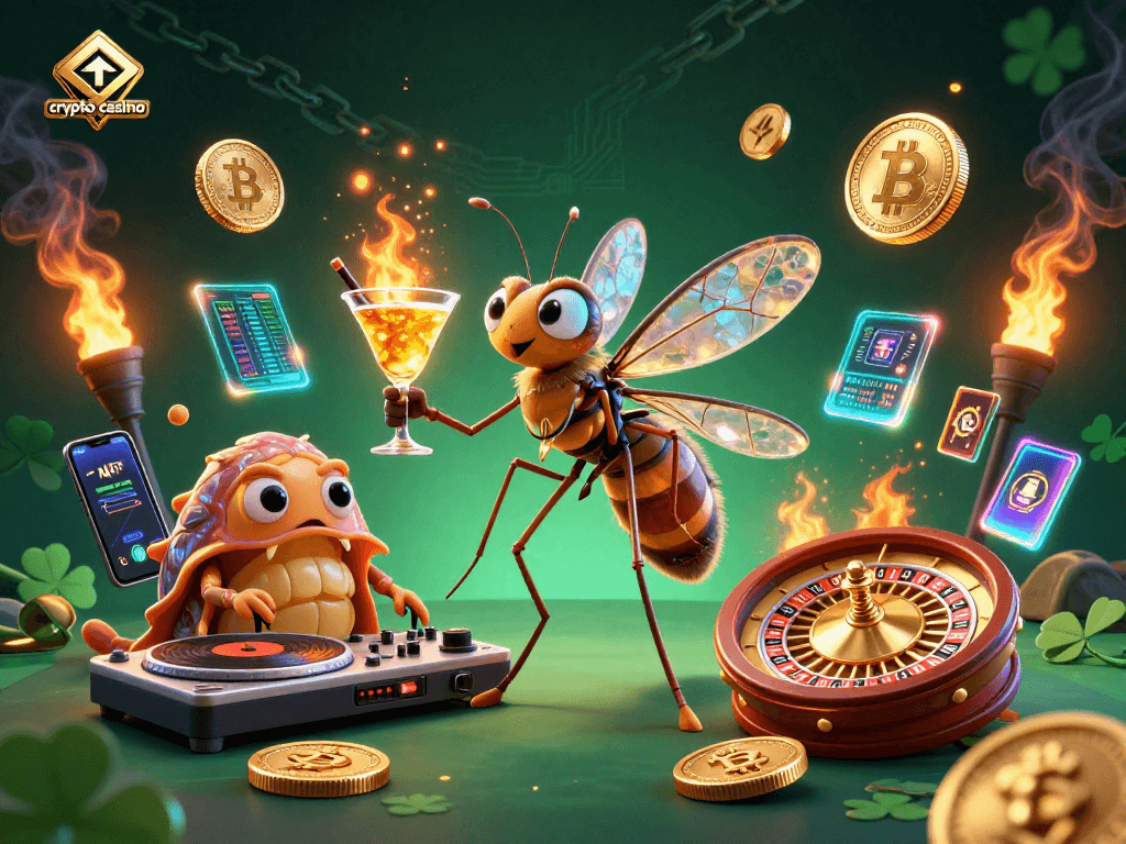 Engage with the vibrant crypto casino scene featuring unique characters and dynamic game elements.