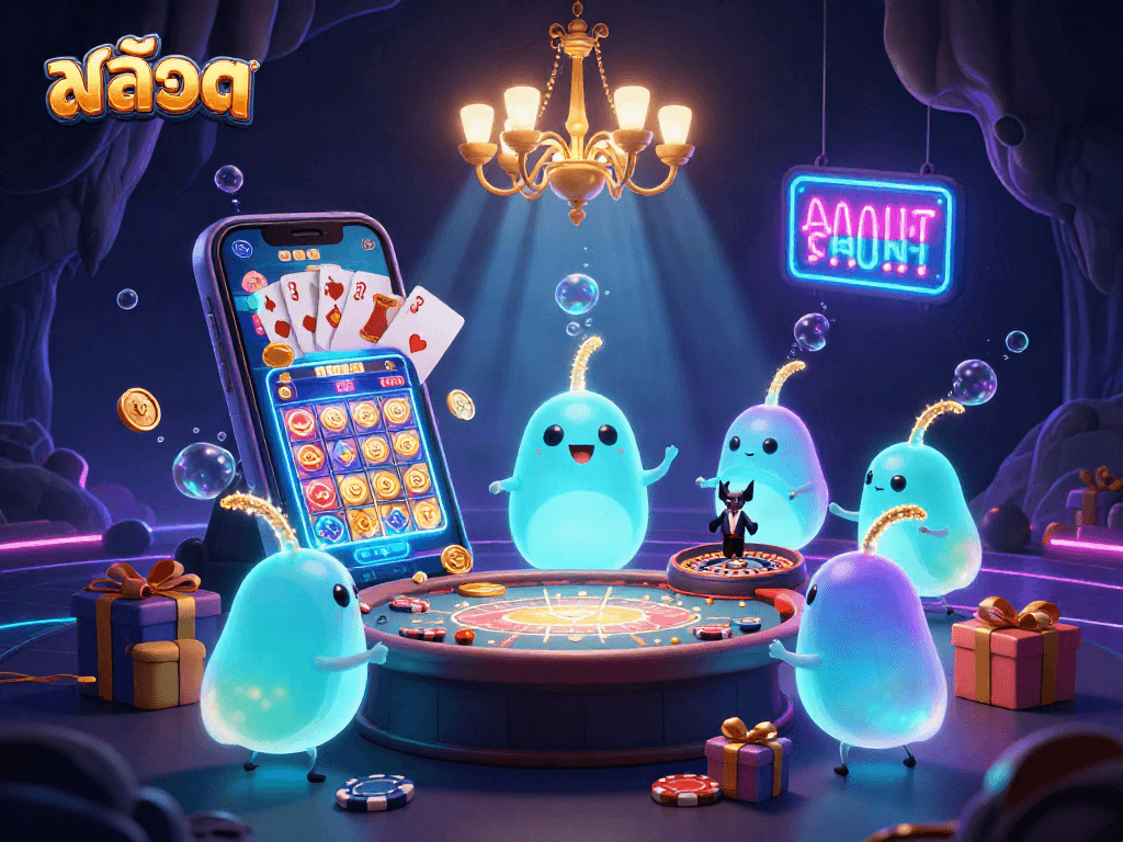 Experience thrilling สล็อต action with vibrant glowworms lighting a cave casino scene.