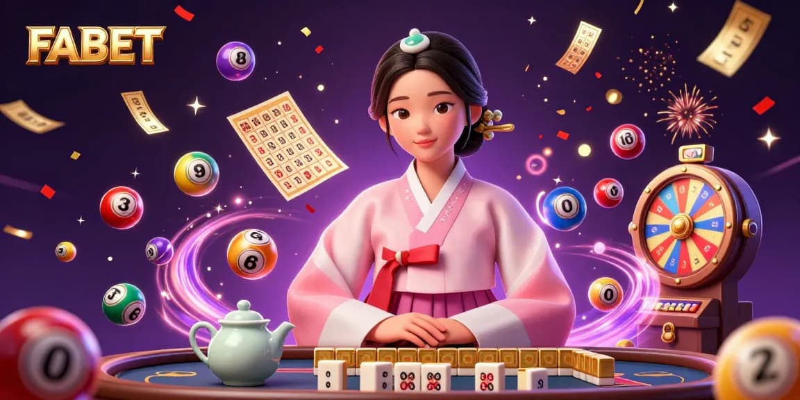 Engage with FABET's vibrant gaming atmosphere, featuring lively lottery elements and an elegant Asian woman.
