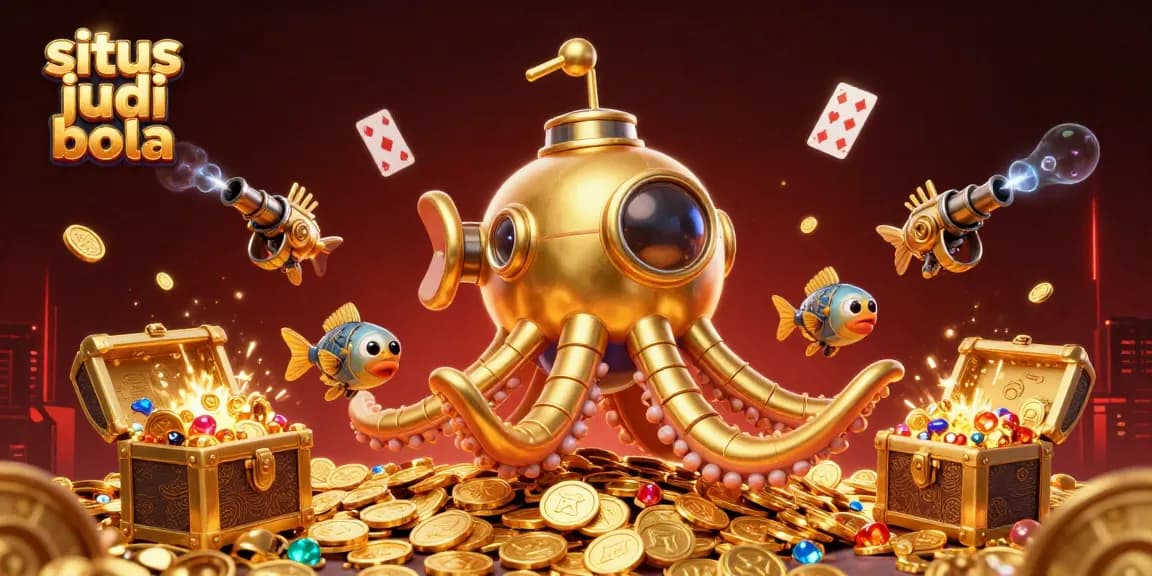Engage in thrilling gameplay at situs judi bola with vibrant 3D kraken submarine and rich casino elements.