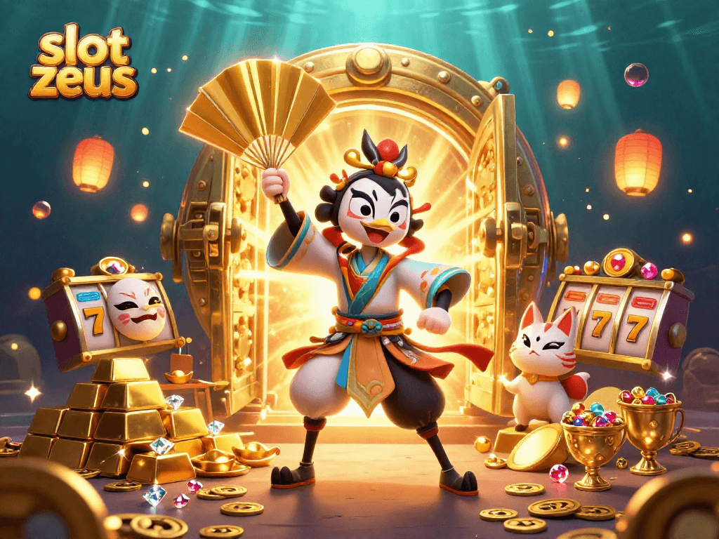 Spin the reels and win big with slot zeus, featuring vibrant characters and dynamic casino elements.