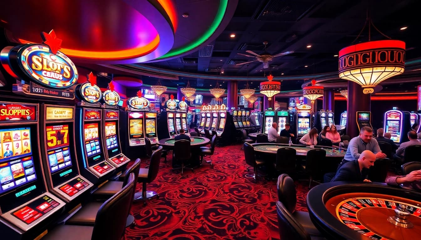 Players engaging at slot machines showcasing slot depo 25 bonus 29 in a vibrant casino atmosphere.