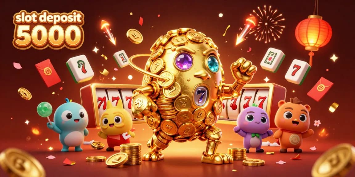 Engage in thrilling gaming action at slot deposit 5000 with vibrant casino elements and golden golem character.