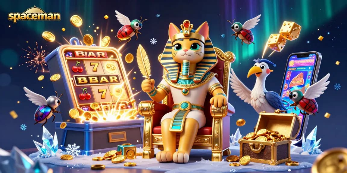 Engage in gambling excitement with spaceman amidst magical 3D casino elements and symbols.