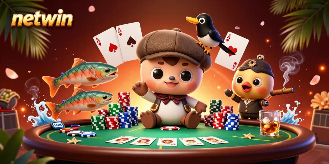 Experience thrilling gains at netwin with playful Nessie and poker gear in a vibrant scene.
