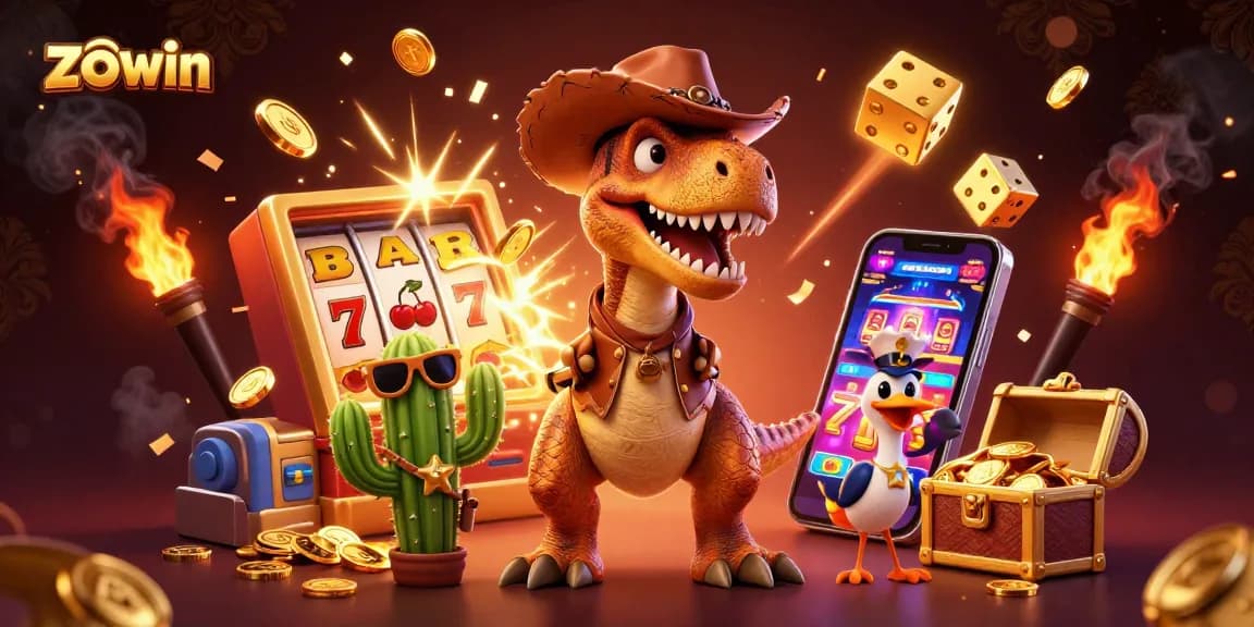 Experience thrilling gameplay with Zowin, showcasing a lively 3D casino scene with vibrant characters and unique gaming elements.