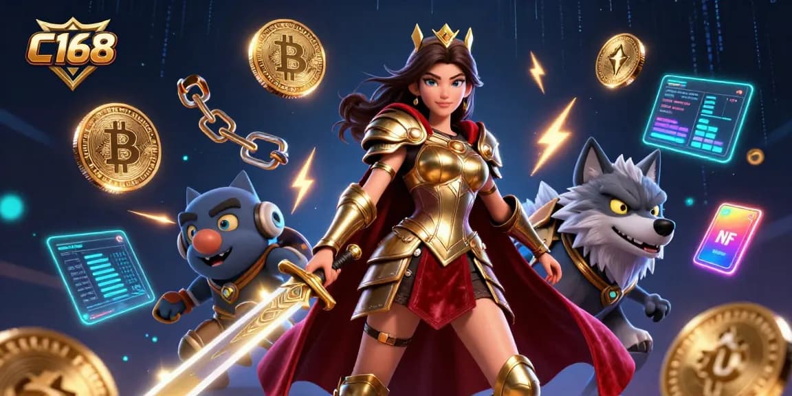 Engage in thrilling gaming at C168 with an epic scene showcasing a warrior queen and her armored wolf companion.