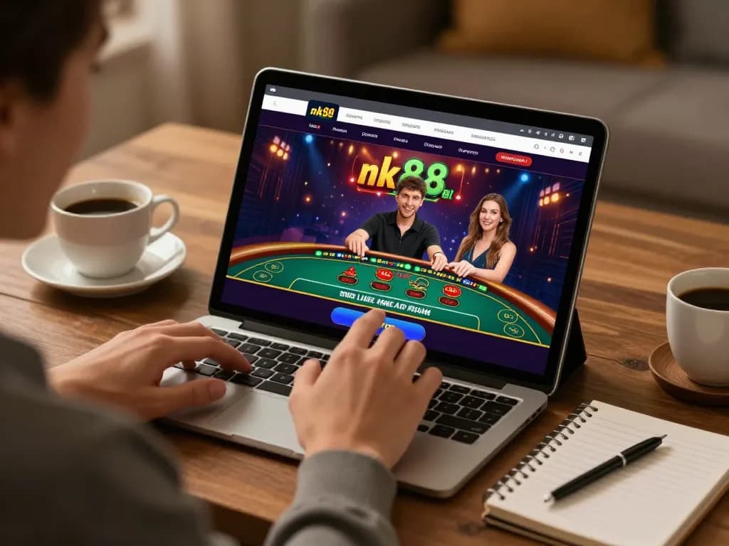 Engaging online player using nk88 bet app to place strategic wagers during live gameplay.