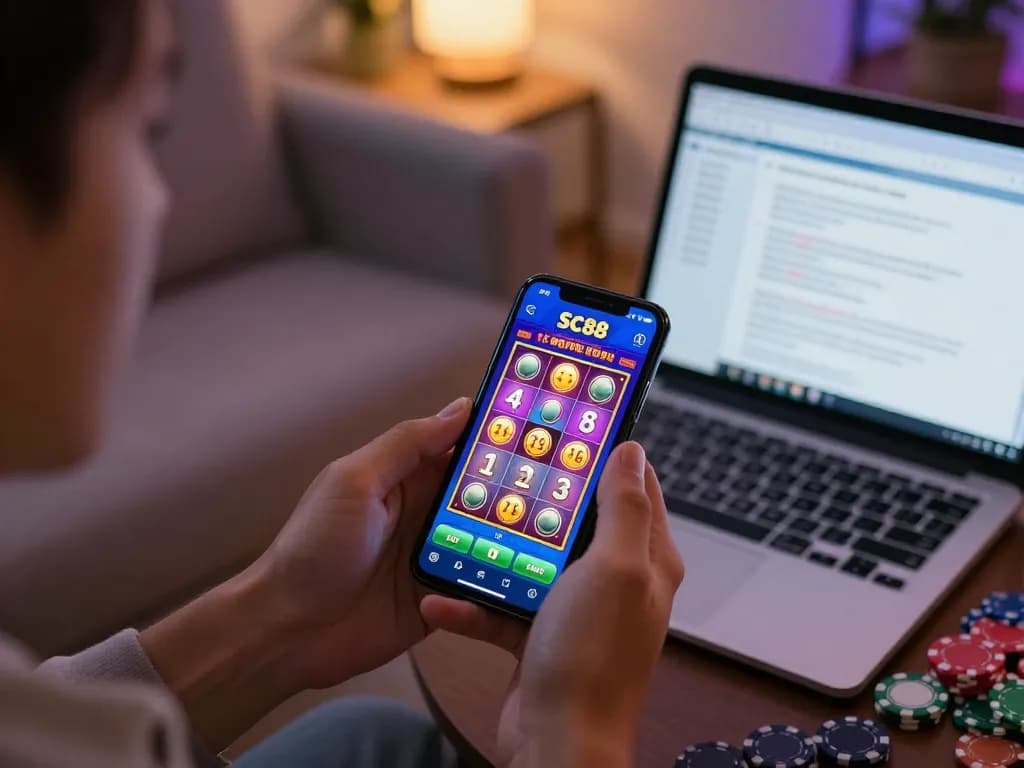 Engaged player using the Nhà Cái SC88 mobile app for an exciting gaming experience