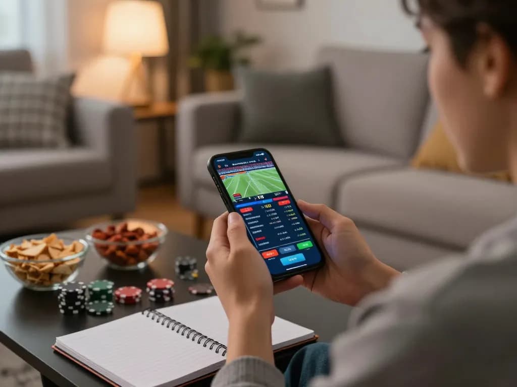 kp88 player engaging in exciting online sports betting from a cozy living room