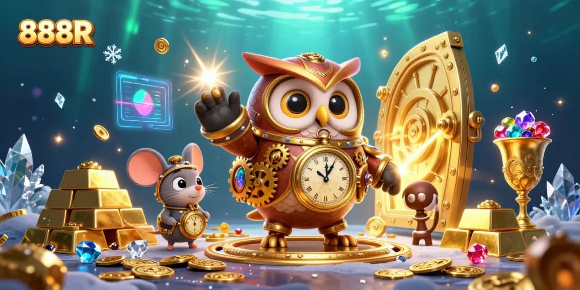 Engage with 888R as the time-traveler owl navigates a steampunk casino filled with treasures.