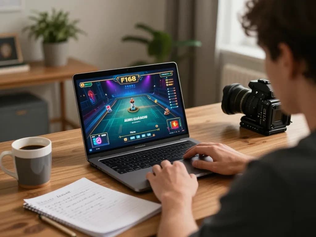 Player using F168 đăng nhập to engage in an exciting online poker game at home, showcasing strategic gameplay.