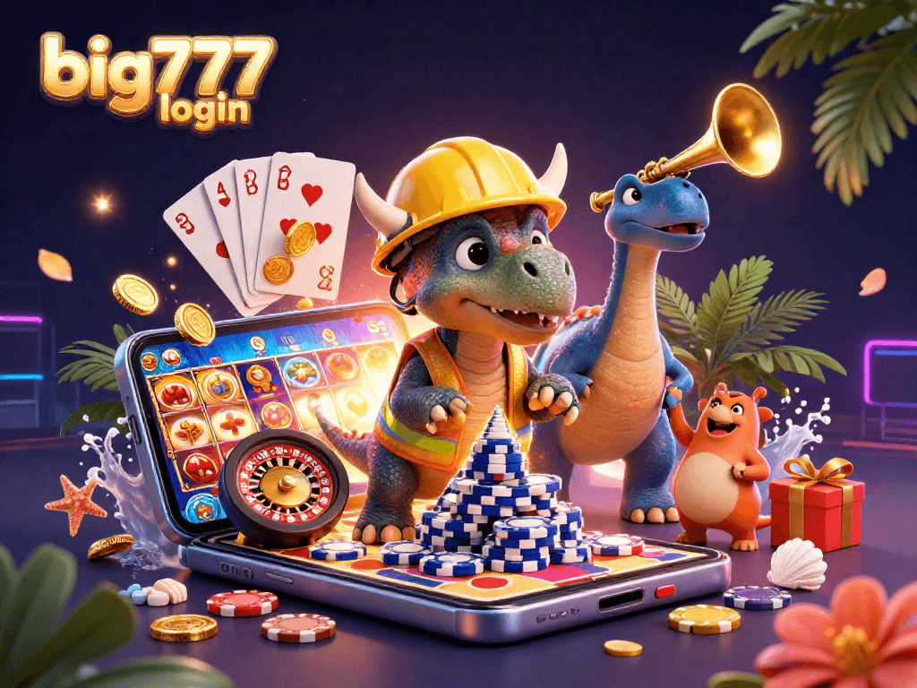 Enjoy exciting gaming action at big777 login with colorful slots and festive casino characters.