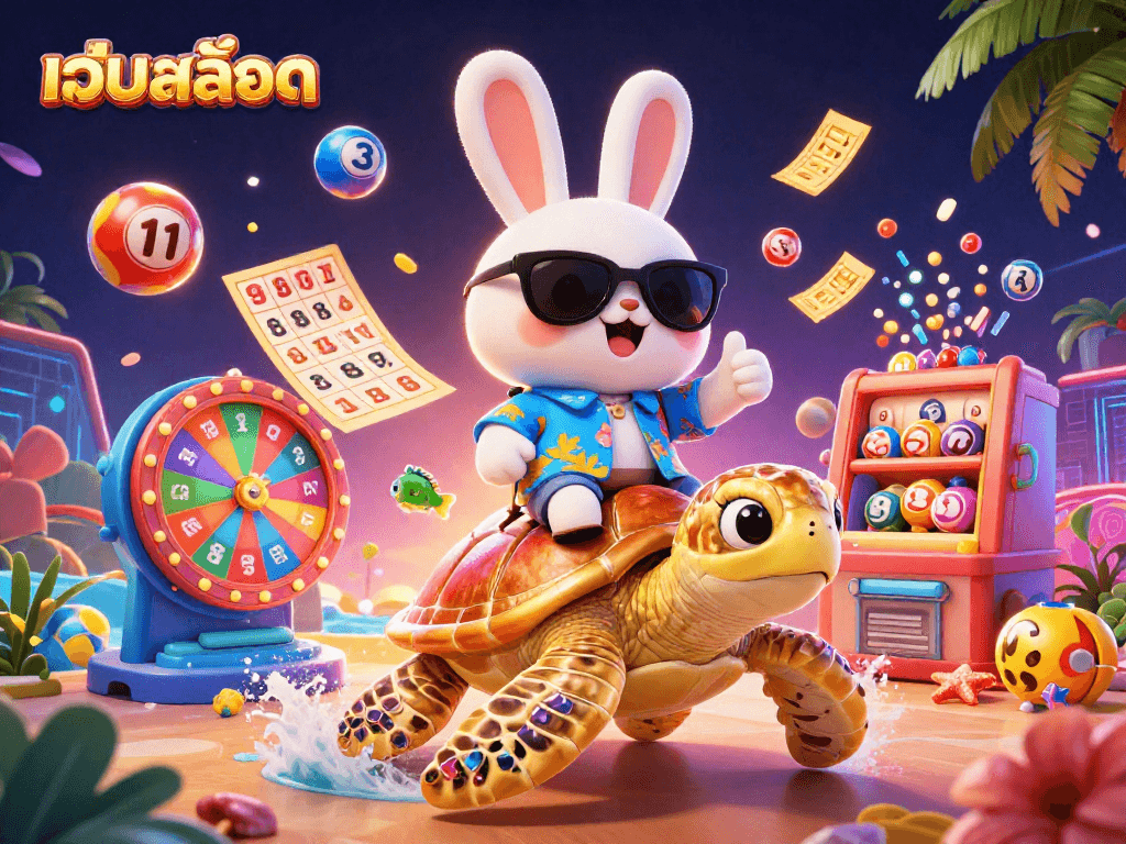 Win big at เว็บสล็อต with the adorable lucky rabbit, surrounded by vibrant lottery elements!