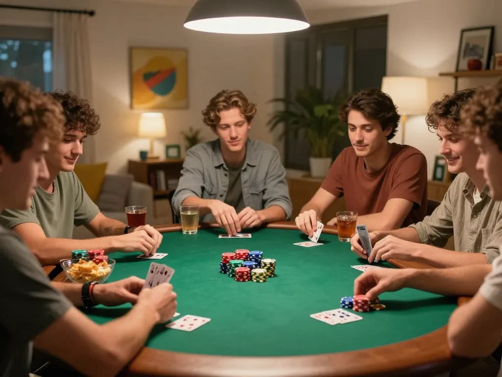 Friends enjoying a poker night with excitement and strategies focused on หนังใหม่ชนโรง while engaging in lively gameplay.