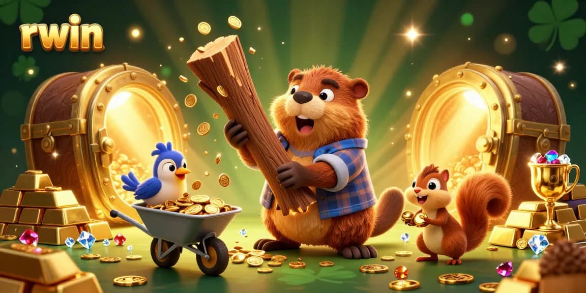 Join the rwin fun as a cartoon beaver collects golden coins in this lively casino scene.
