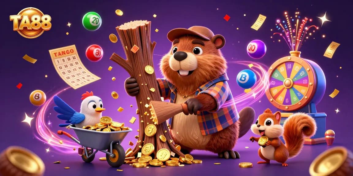 Celebrate with TA88 as the beaver rains golden coins from a tree, creating vibrant game excitement.