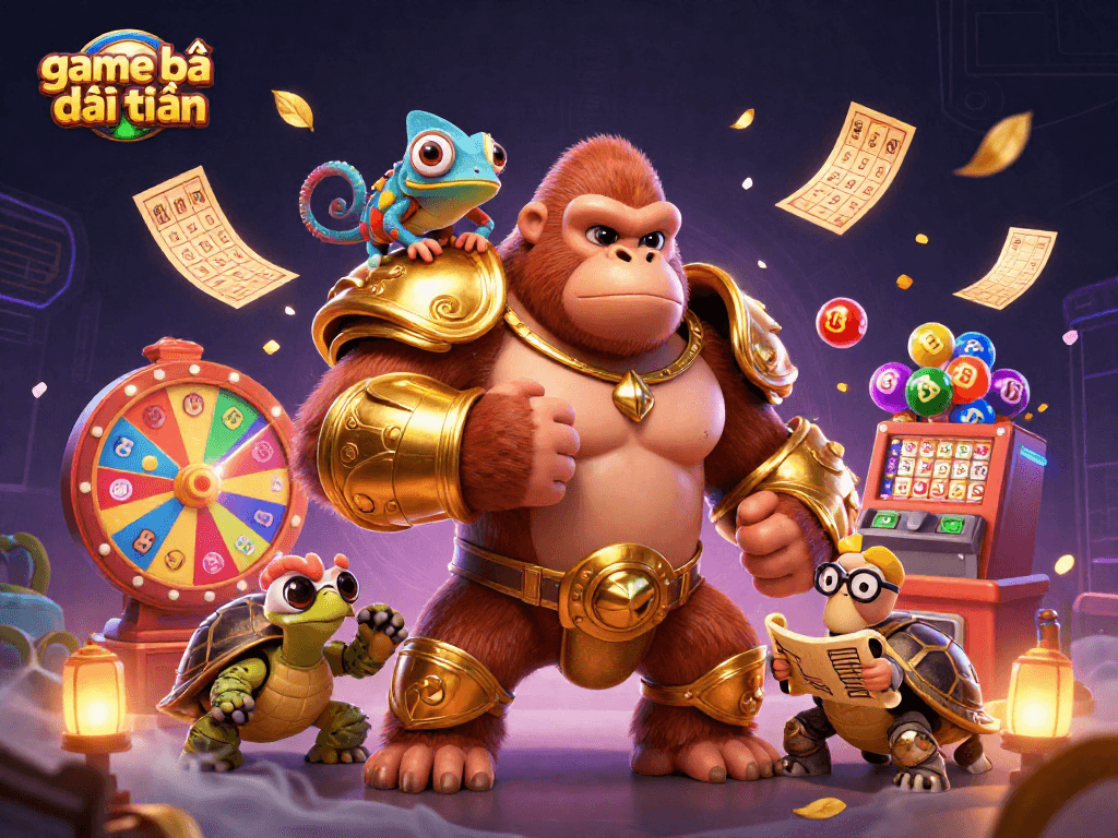Engage in thrilling game bài đổi thưởng with a vibrant illustration featuring lively characters and casino elements.