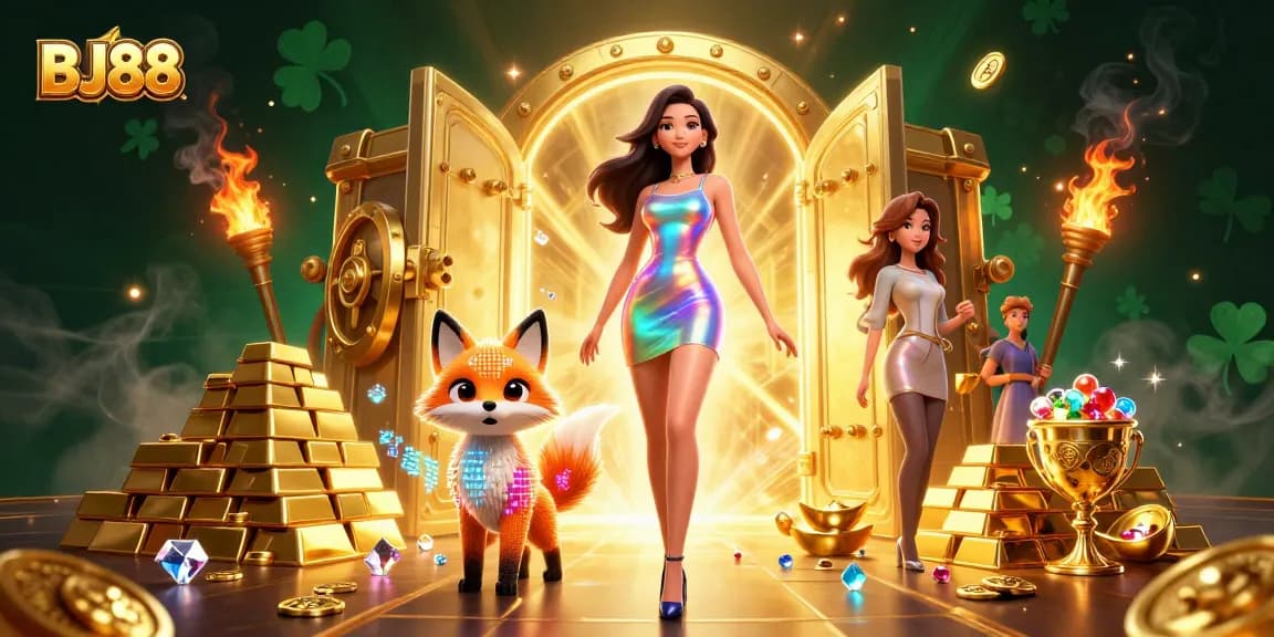 BJ88 engages players with thrilling casino adventures, featuring colorful characters and sparkling treasures.