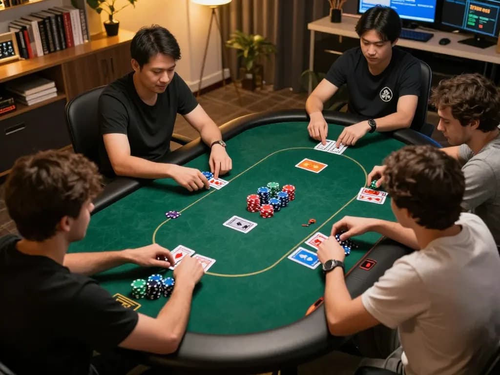 Engaging in online poker gameplay on max88pro with colorful chips and strategic moves visible.
