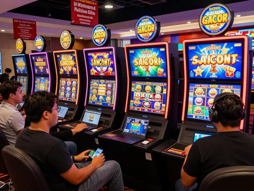 Players enjoying slot gacor games in an exciting online casino atmosphere, showcasing interactive features and vibrant graphics.