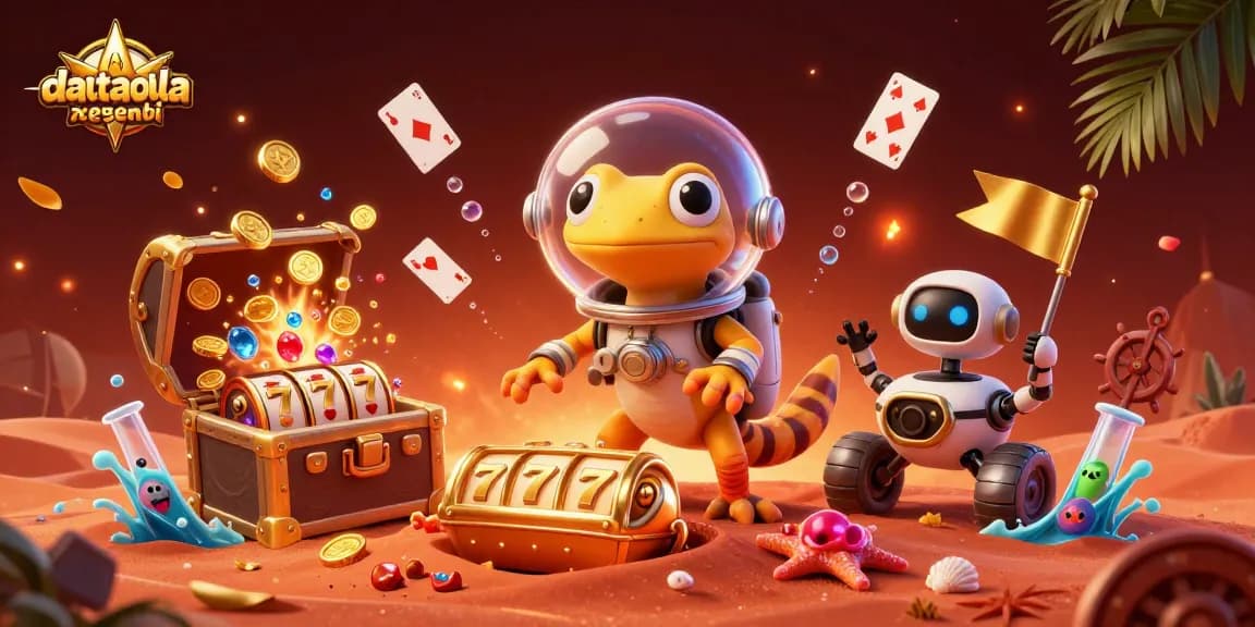Experience daotaolaixeyenbai's vivid gaming universe with a Martian gecko exploring a golden casino.