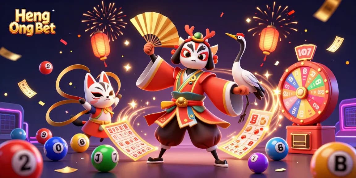 Experience excitement at Heng Ong Bet with dynamic lottery elements and colorful game characters.