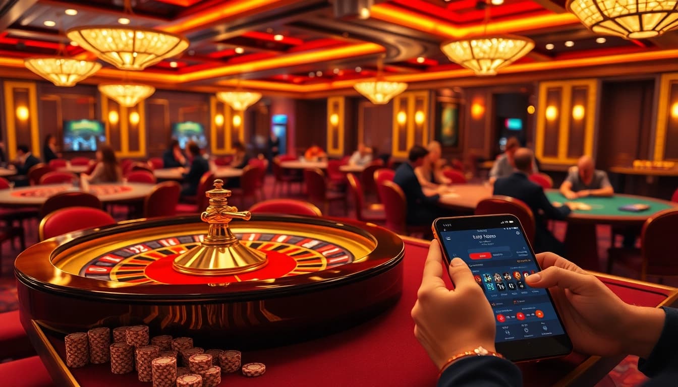 Engage with NK88.boo's vibrant casino environment featuring poker tables, roulette wheels, and online gaming themes.