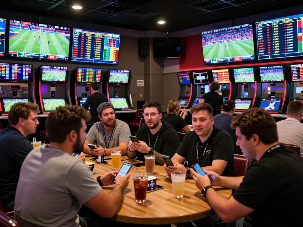 Engaged fans analyzing betting strategies in the vibrant god55 sports sportsbook atmosphere.