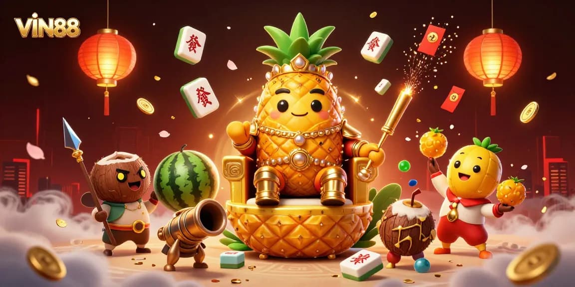Experience thrilling gaming action with the vibrant VIN88 casino scene featuring imaginative characters.