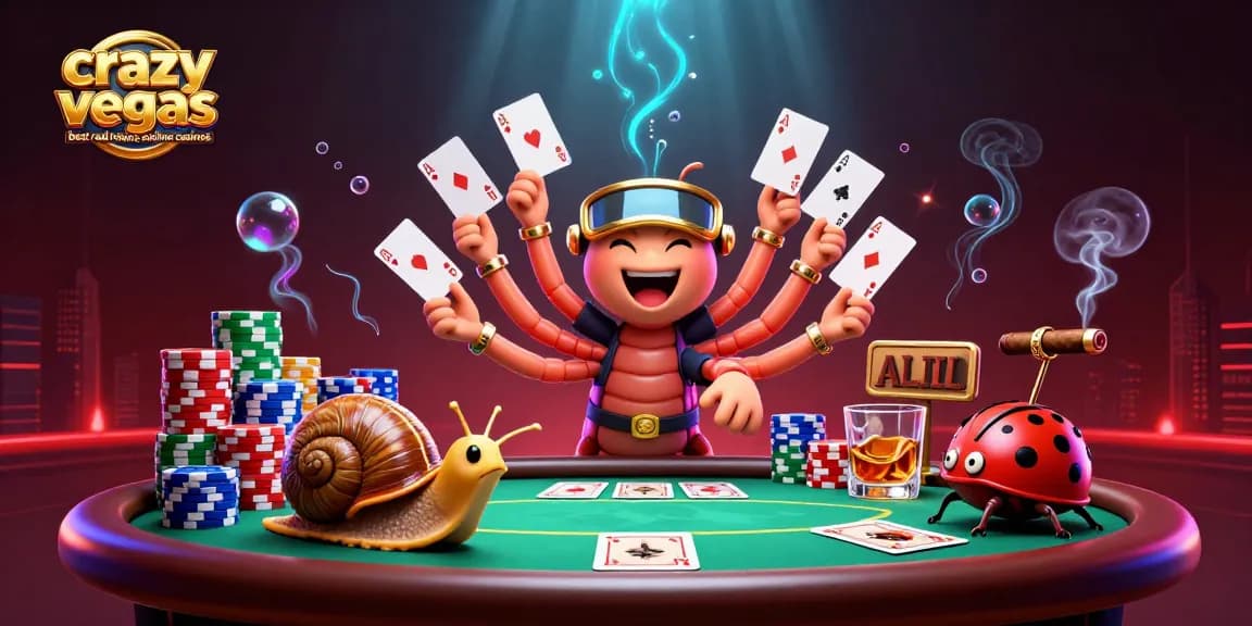 A thrilling scene of crazyvegas best real money online casinos with cartoon characters at the poker table.