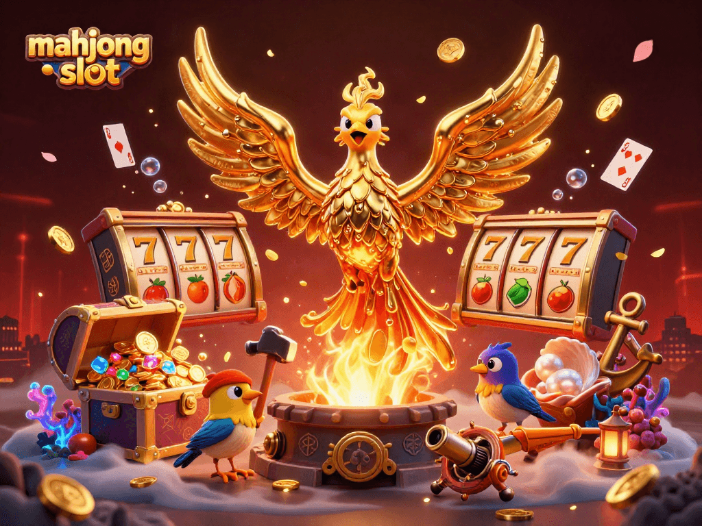 Engage with the mahjong slot experience featuring a golden phoenix and dynamic casino elements.