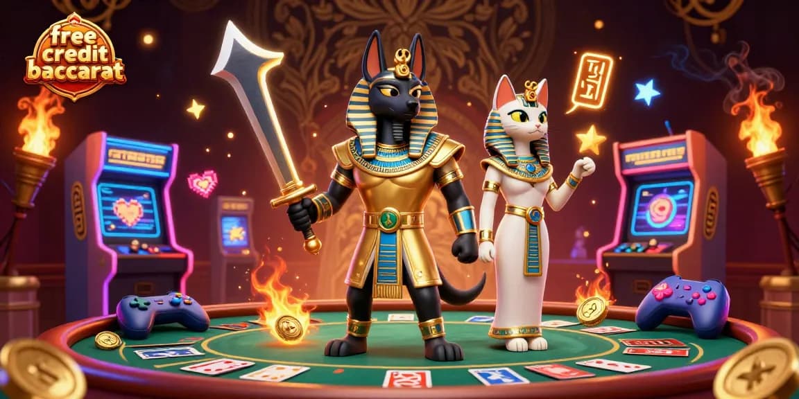 Experience the thrill of free credit baccarat with this vibrant, cinematic illustration depicting engaging characters and dynamic casino elements.