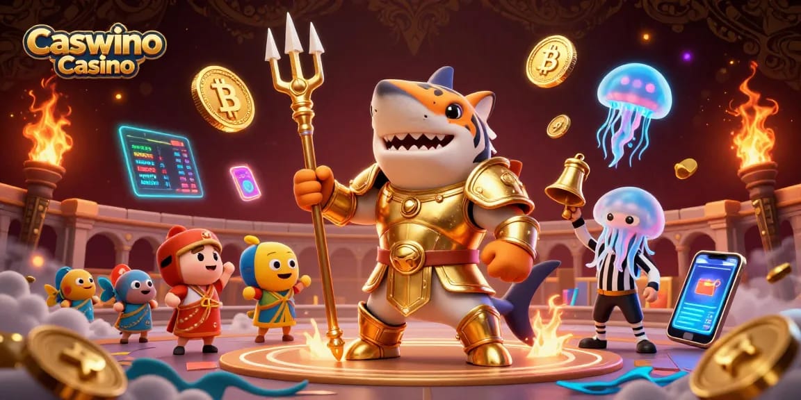 Join the excitement at Caswino Casino with a dynamic 3D underwater colosseum scene.