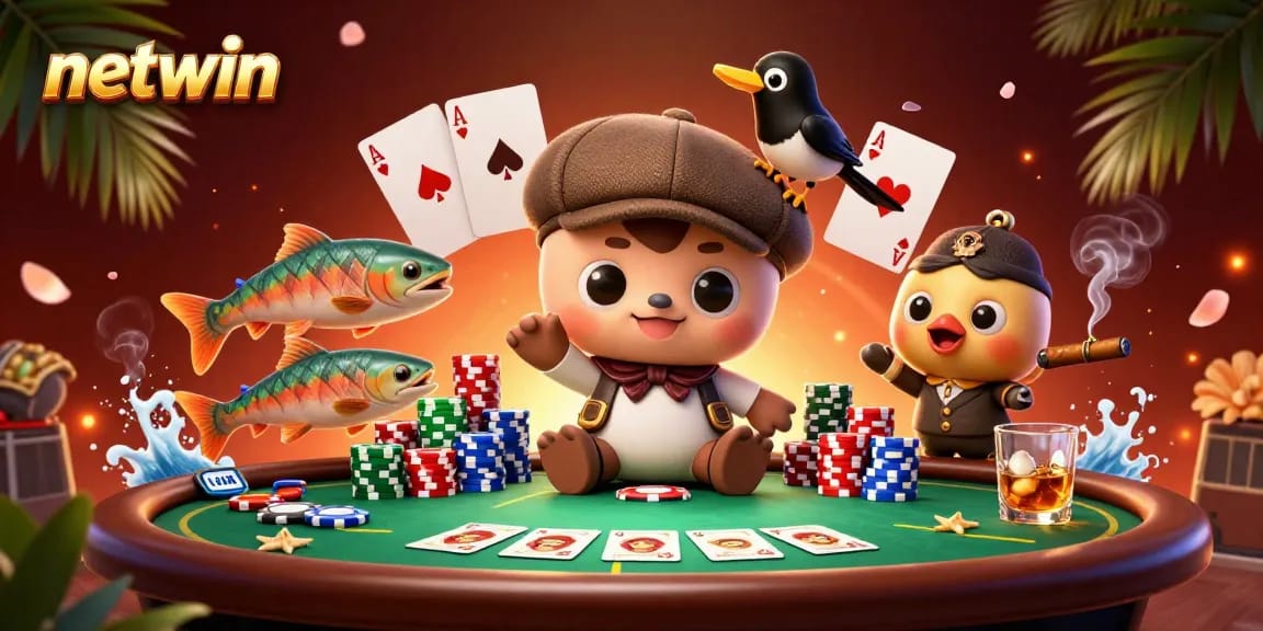 Experience thrilling gains at netwin with playful Nessie and poker gear in a vibrant scene.