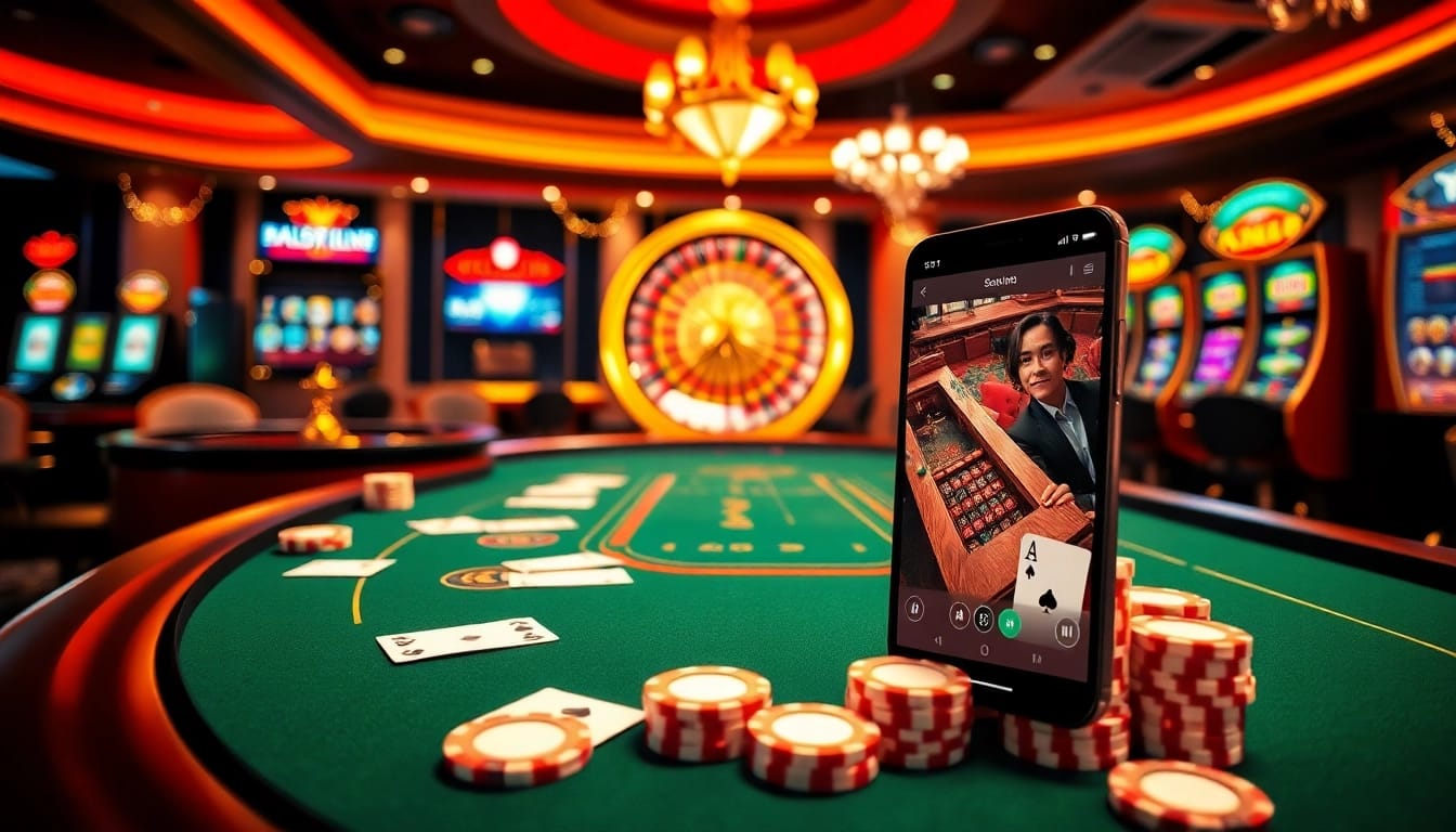 Betting action at 88i com's luxurious casino, featuring blackjack tables and vibrant slot machines.