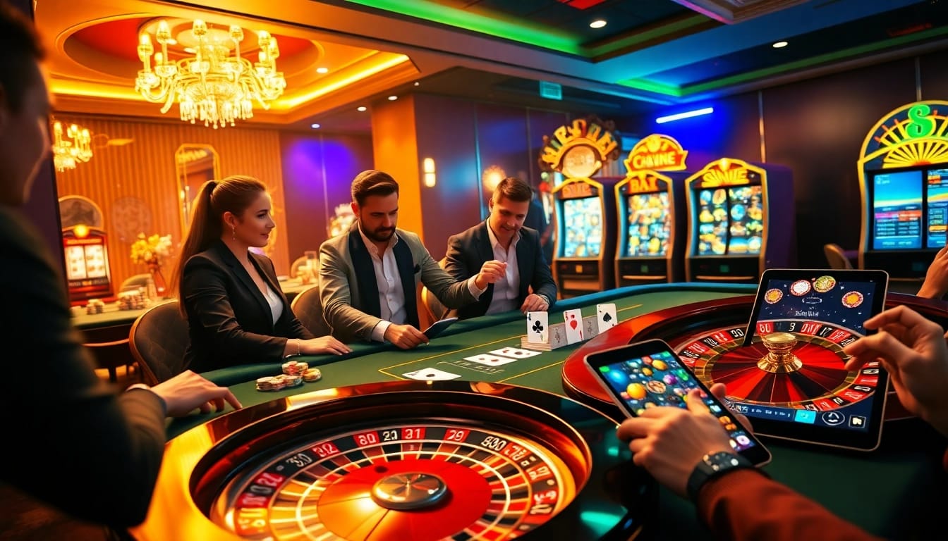 Experience thrilling gameplay at xx88 with vibrant casino elements and players enjoying poker and slots.