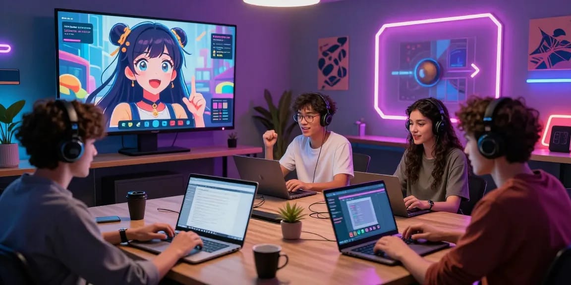 Interactive hentai chat ai experience with diverse users enjoying vibrant digital avatars