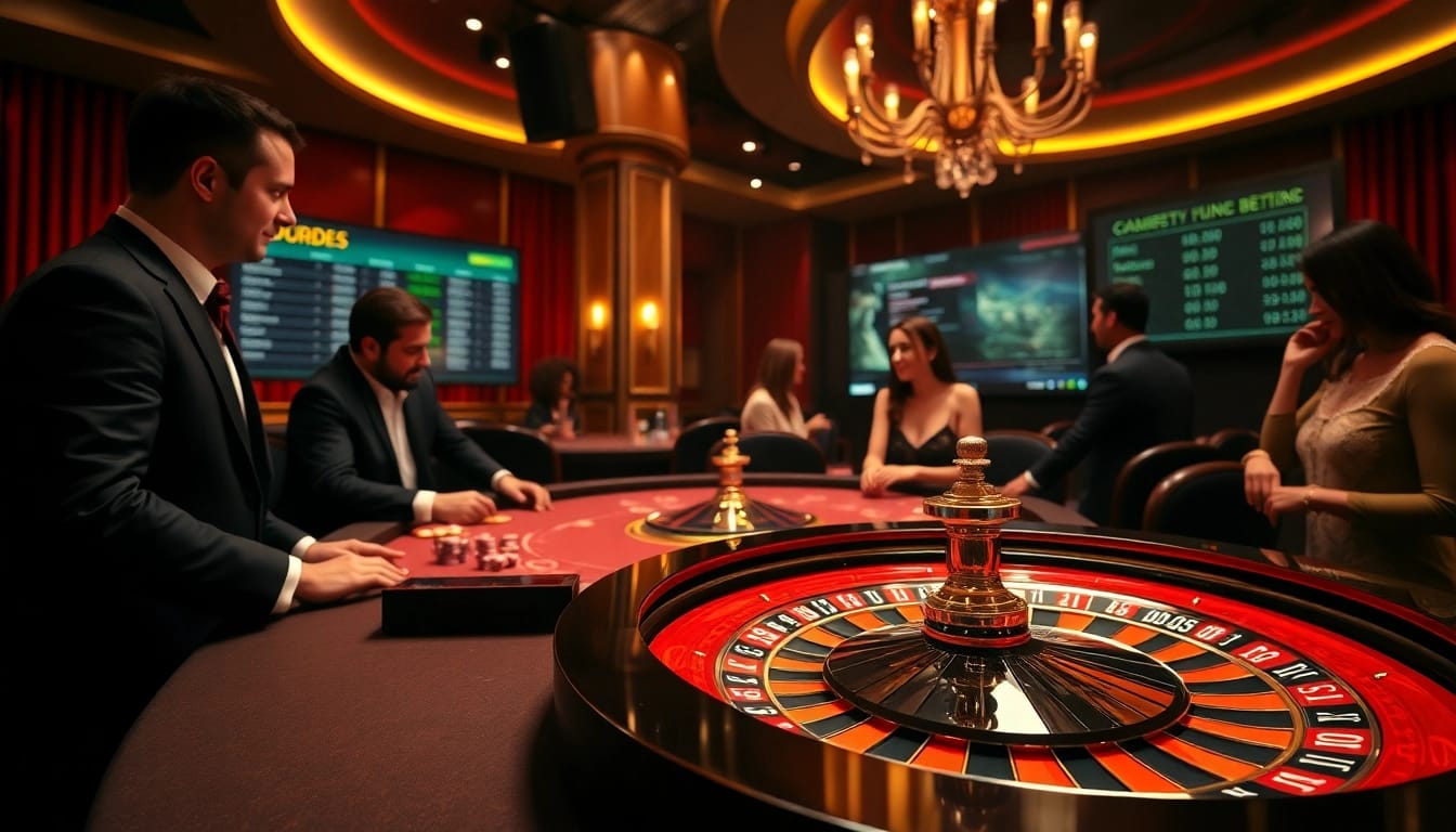 Experience thrilling kèo bóng đá wagering in a luxury casino setting with roulette and live betting.