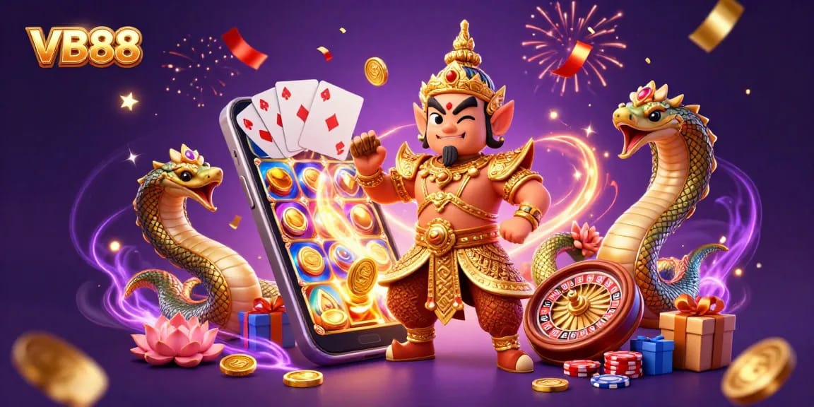 Engage with VB88's vibrant casino experience featuring dynamic gaming elements and lively characters.